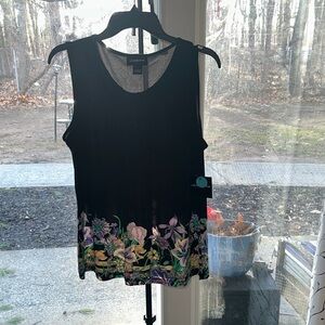 Liz Claiborne Black Tank with Multicolor Floral Border